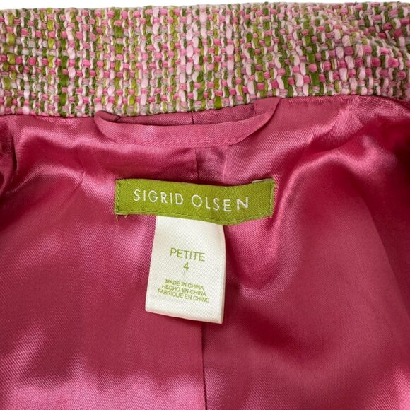 Sigrid Olsen 4P Two Piece Suit Pink Green Tweed Blazer Jacket & Skirt set - Picture 7 of 14